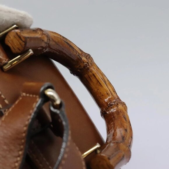 GUCCI Bamboo Backpack Leather Brown Gold Auth bs23503 - Picture 12 of 16